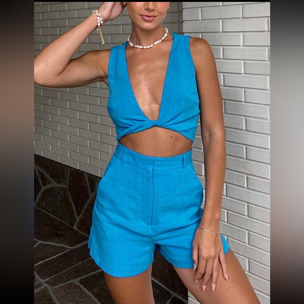 Commense Linen Knotted 2 piece shorts set